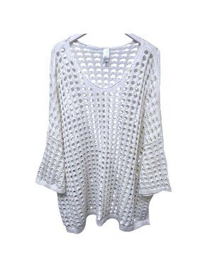 MARLA WYNNE Crochet Sweater Womens Plus Size 3X White Open Knit Boho Top